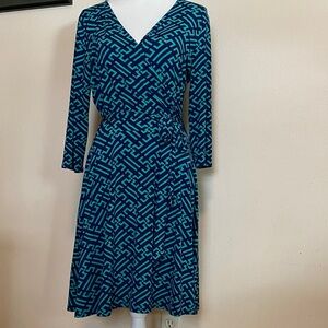 41 Hawthorn Green& Navy Blue Maze Long Sleeve Dress